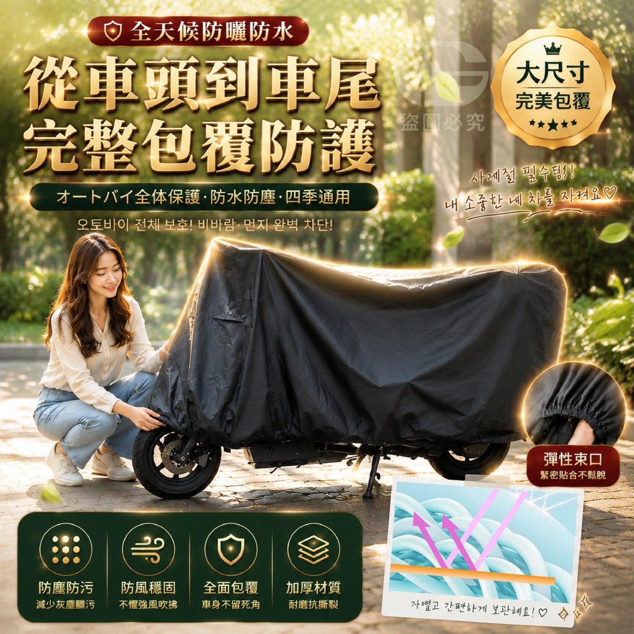 預購-08/10免140UP▲C2-AQ3351全天候防曬防水機車輕巧黑防護罩(2件)