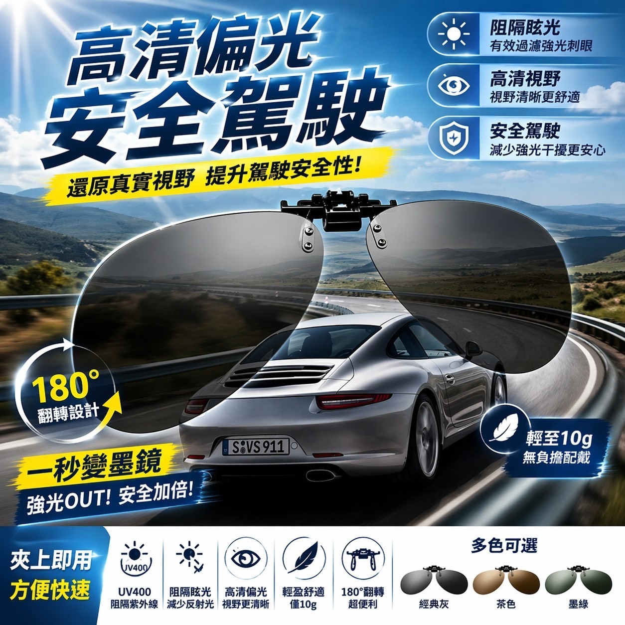 預購-05/04免90UP▲L6箱-近視族救星秒翻偏光夾片墨鏡-贈皮革隨行袋