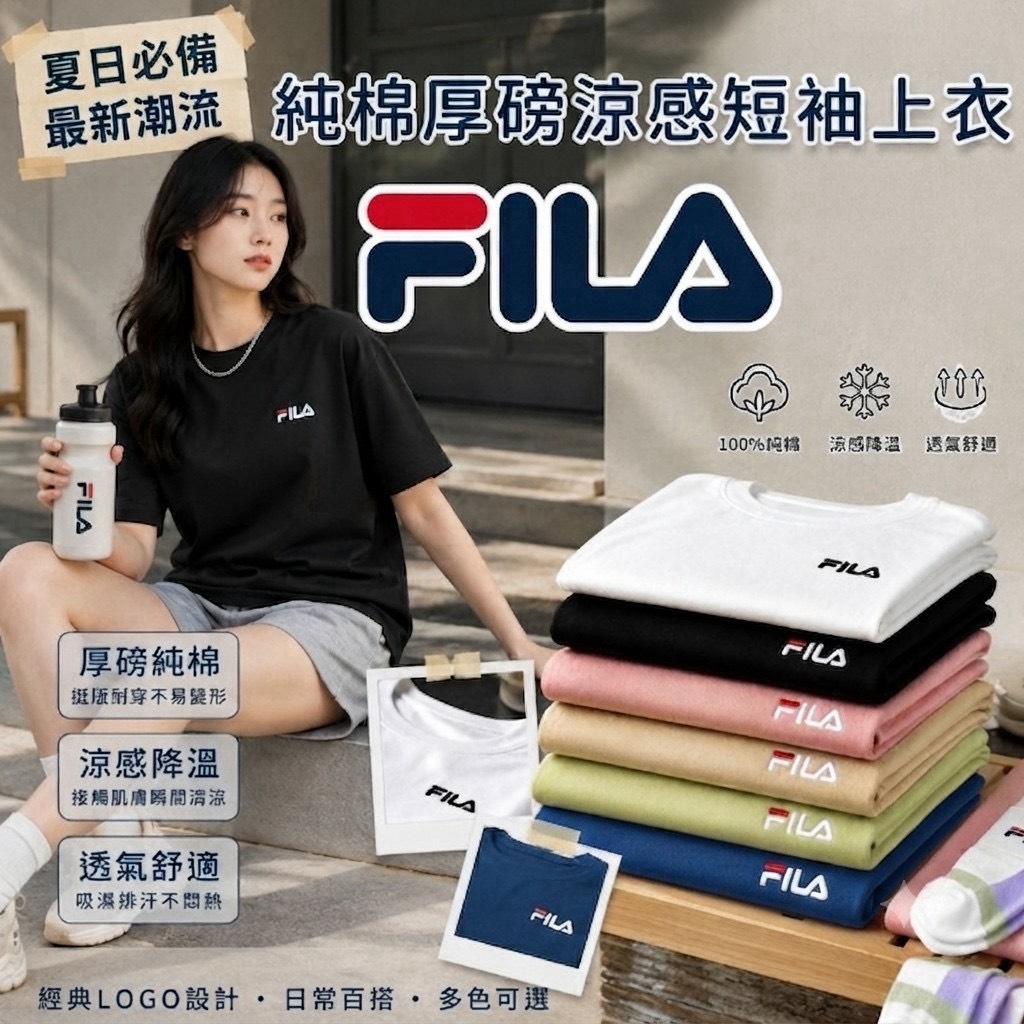預購-07/23免30UP▲E5-專櫃大牌正版授權FILA正版授權純棉厚磅涼感短袖品牌T👕