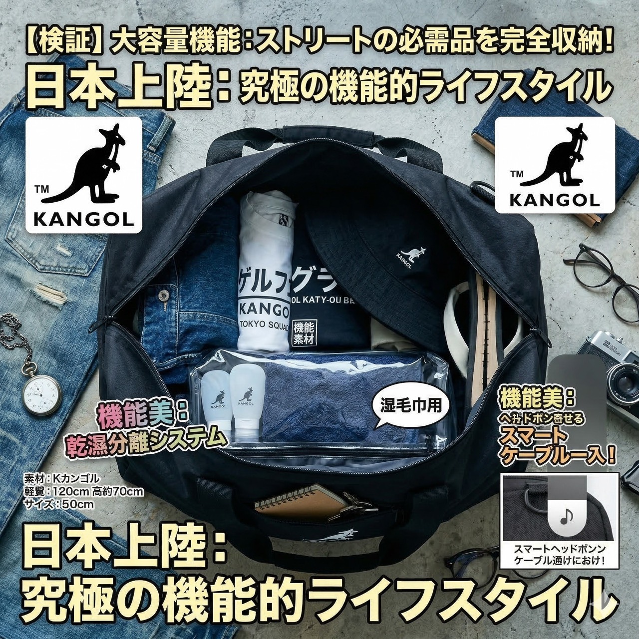 預購-03/30免20UP▲M3-🇯🇵日本潮流爆款Kangol大容量機能行李袋
