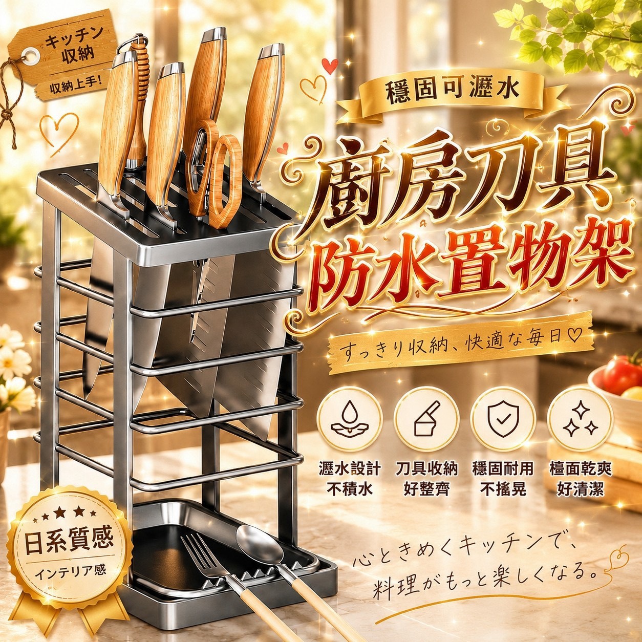 預購-08/03免20UP▲F上-Q3789穩固可瀝水廚房刀具防水置物架