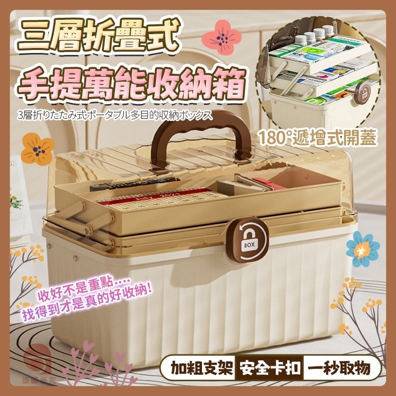 預購-12/29免8▲後外-Q3602三層折疊式手提萬能收納箱