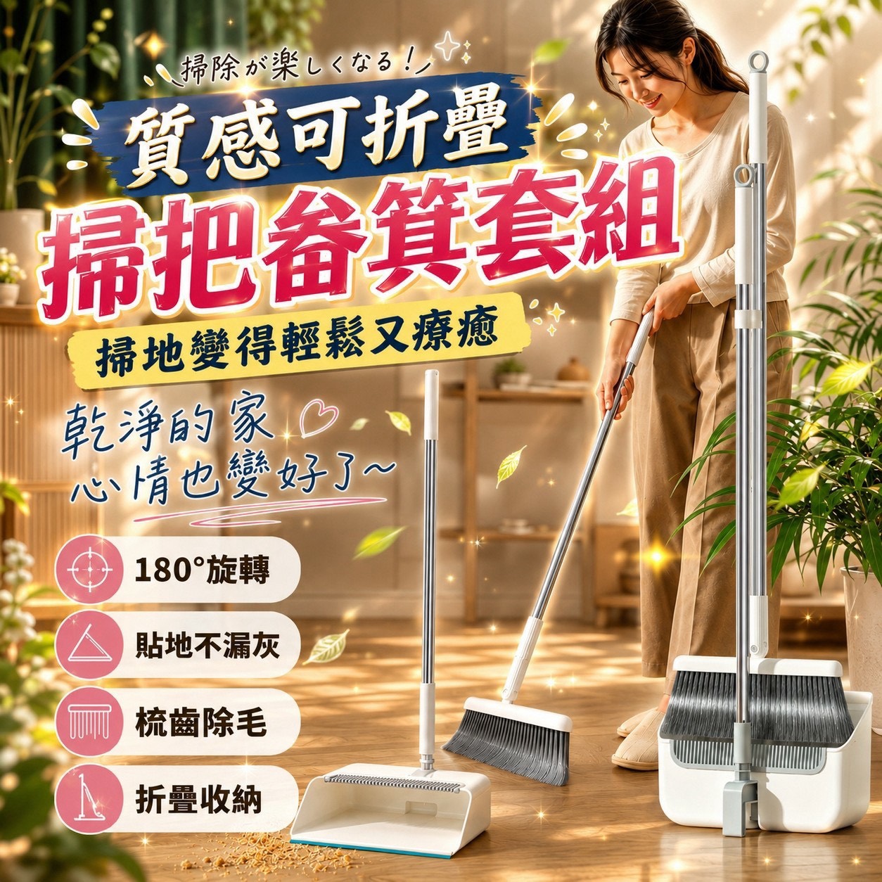 預購-07/27免24UP▲後-Q3785質感可折疊掃把畚箕套組