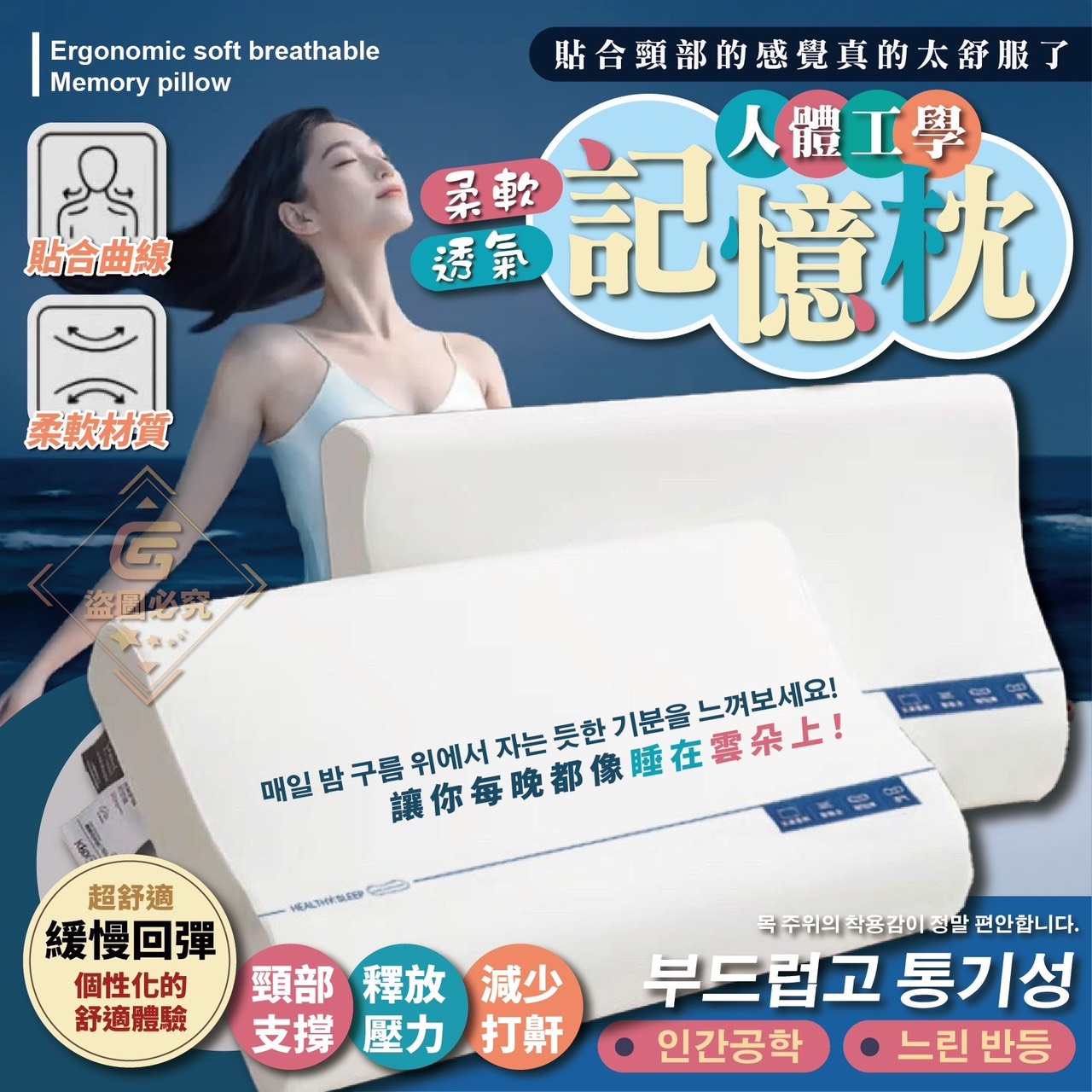 預購-04/28免30▲後-柔軟透氣人體工學記憶枕