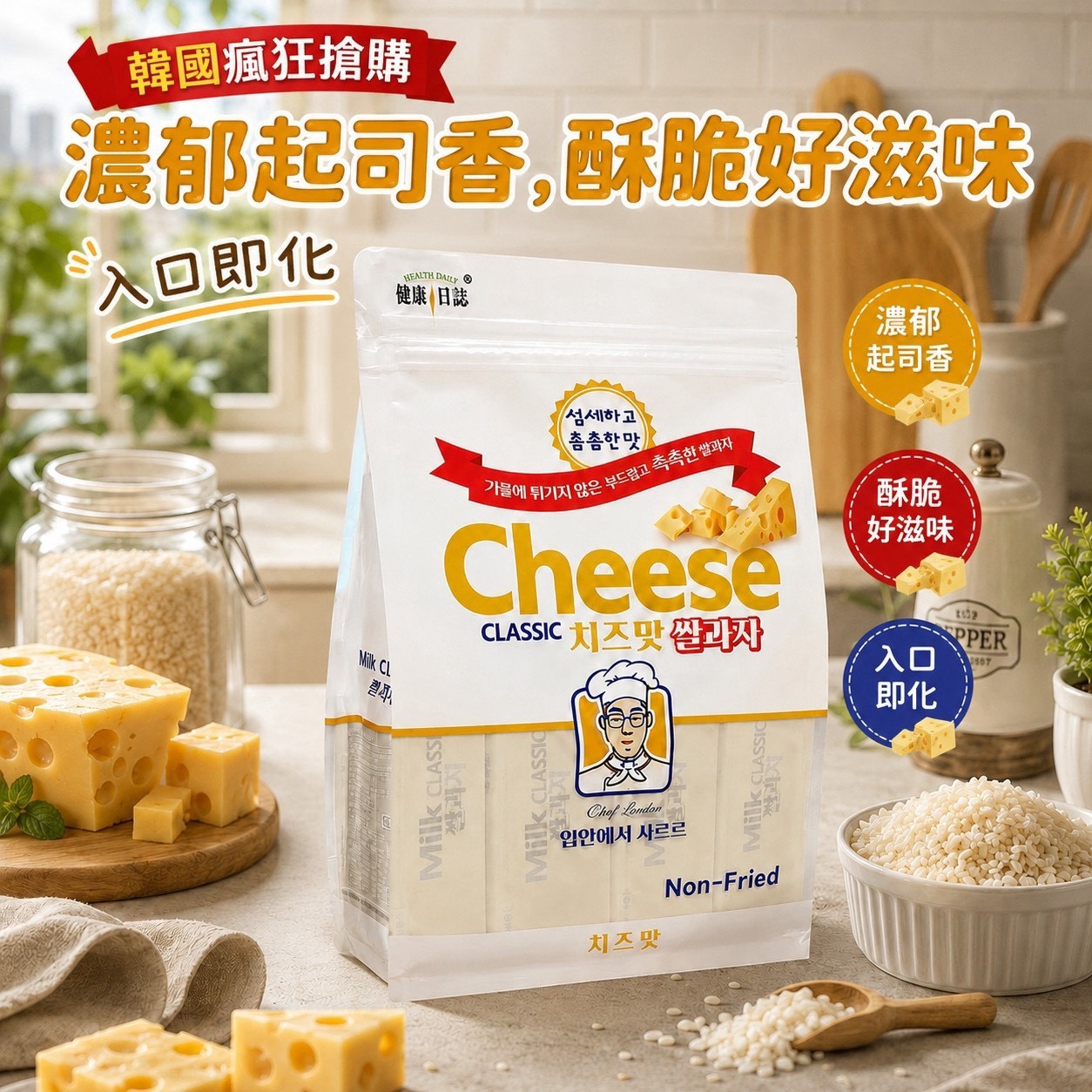 預購-08/03免80▲健康日誌韓式爆濃起司米餅240g-奶素