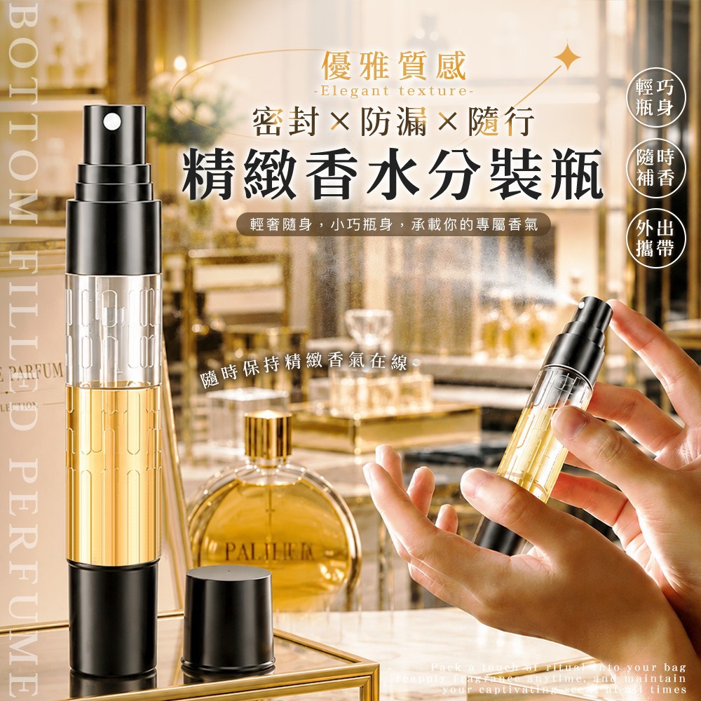 預購-07/06免200▲B8箱-優雅隨行質感密封防漏香水分裝瓶3入(2包)