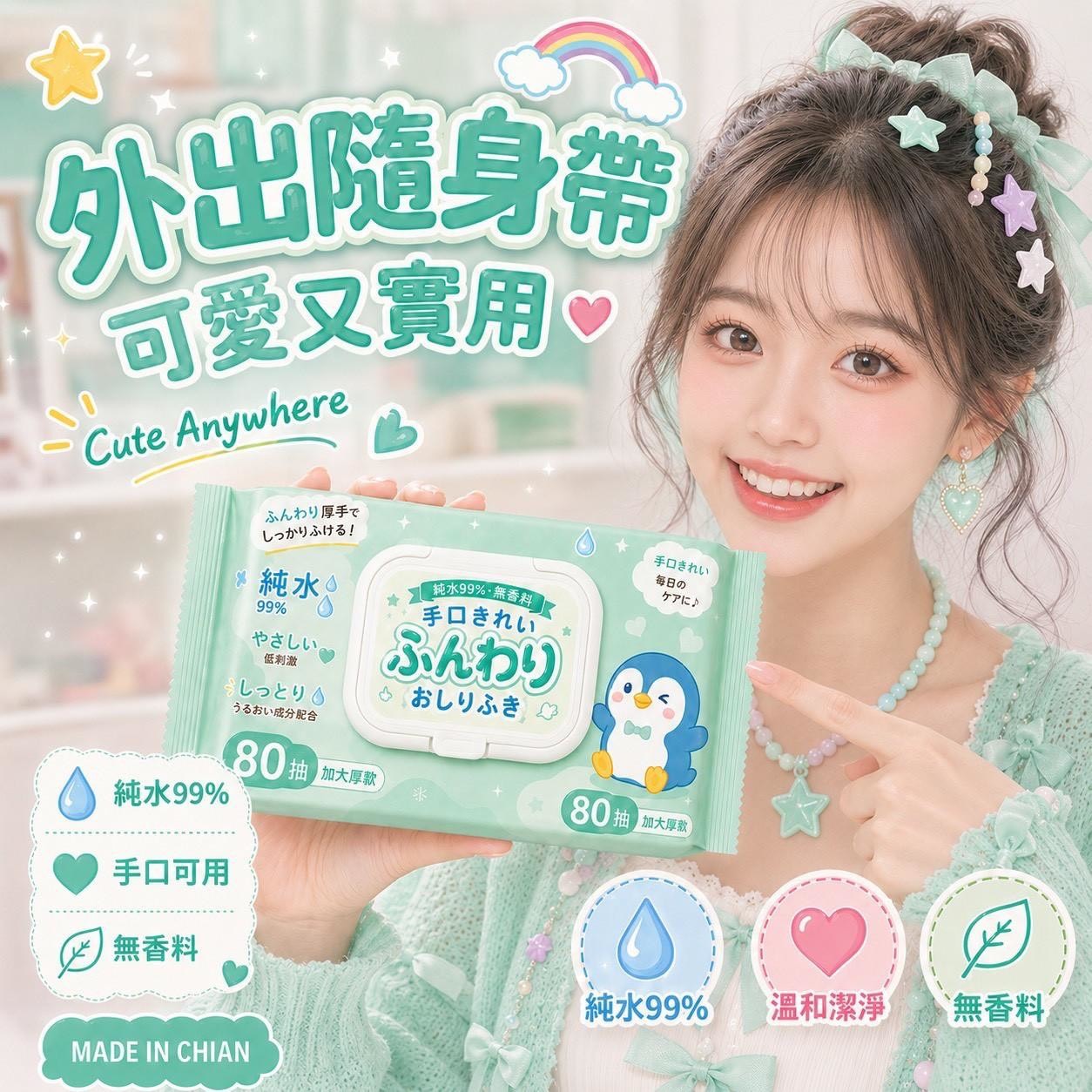 預購-06/11免36▲後外-純水柔濕巾80抽加大厚款(3包) 