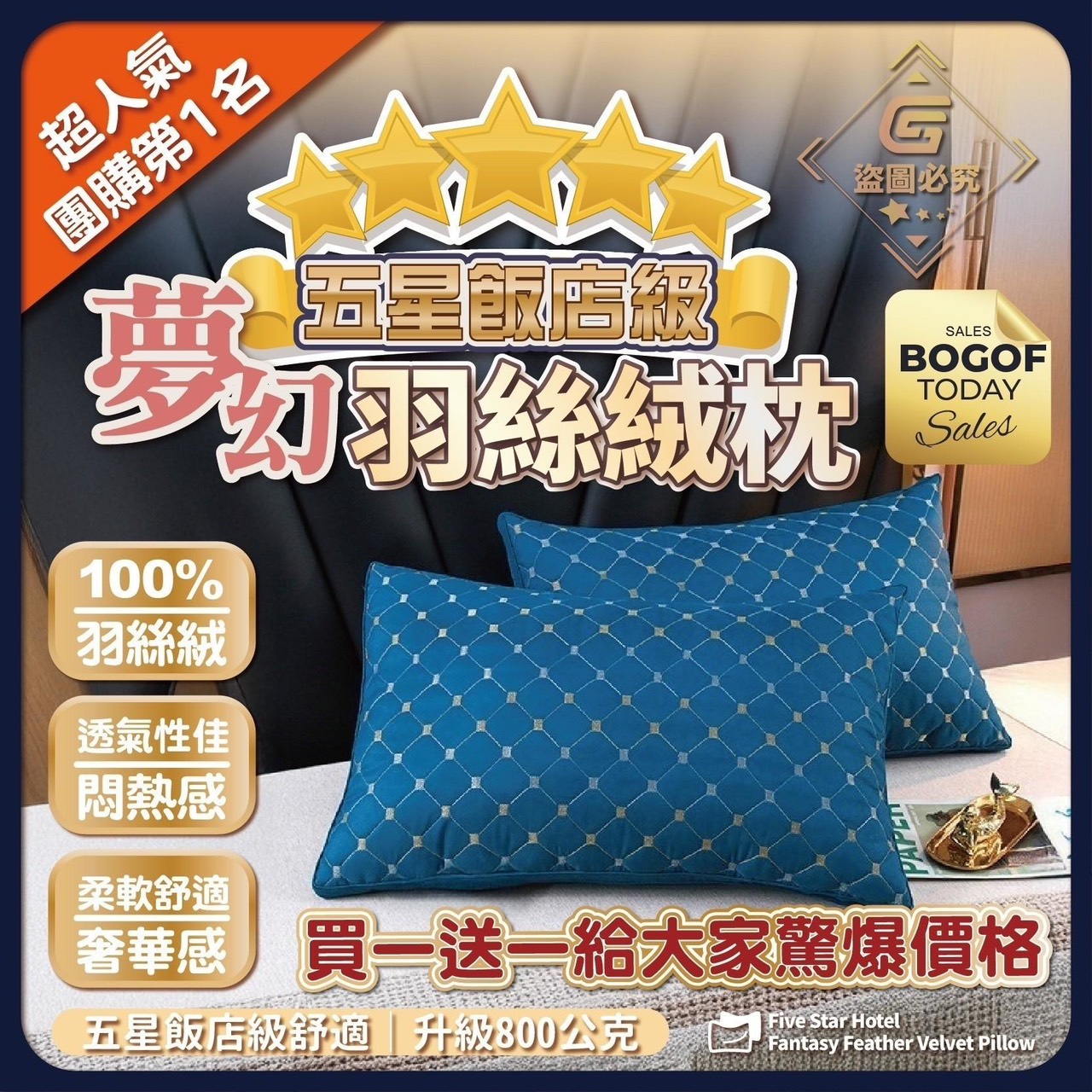 預購-03/16免30▲S156-外-Q2741五星飯店級夢幻羽絲絨枕(2顆)