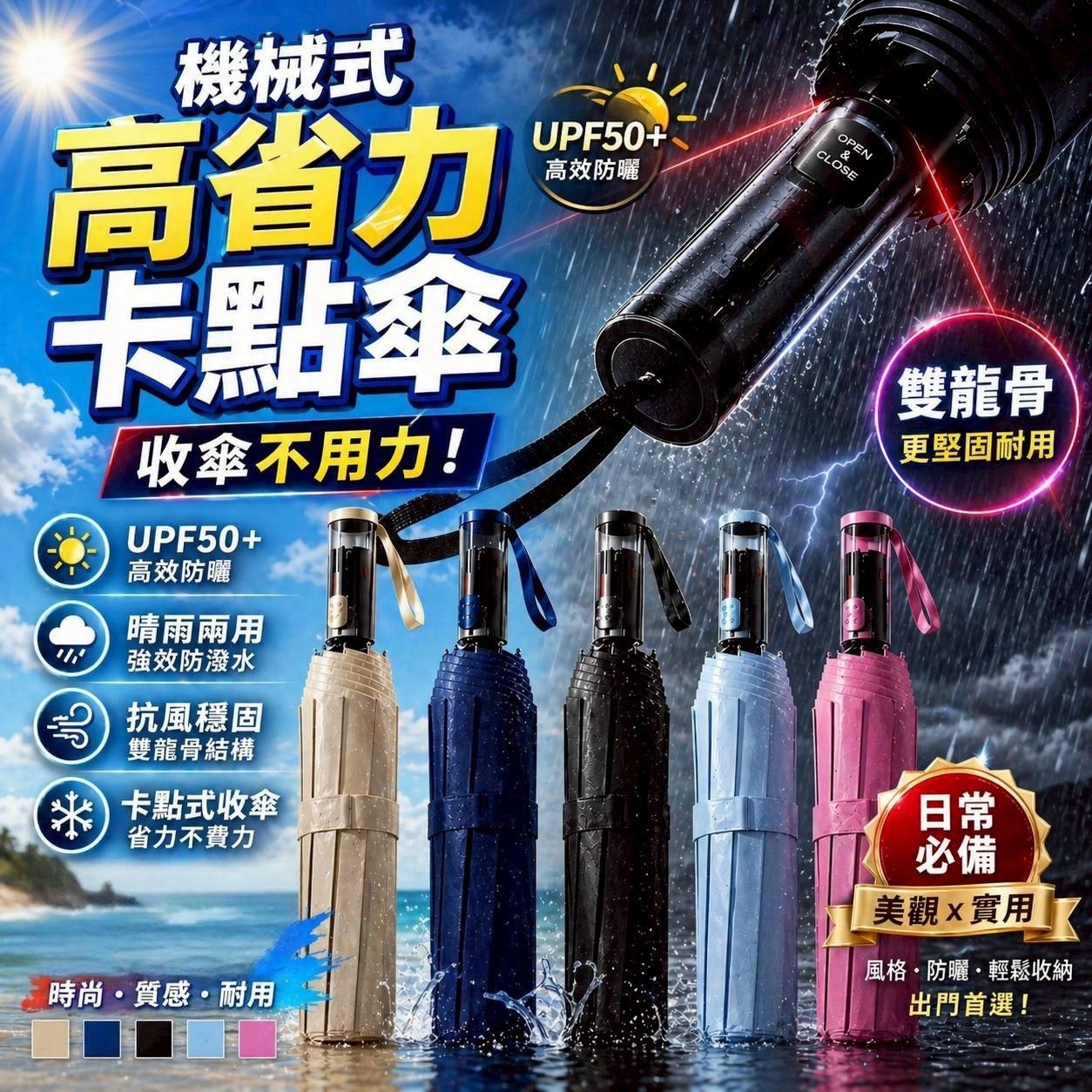 預購-05/14免60▲K6箱-台日研發最新力作-收傘不用力！高省力卡點傘