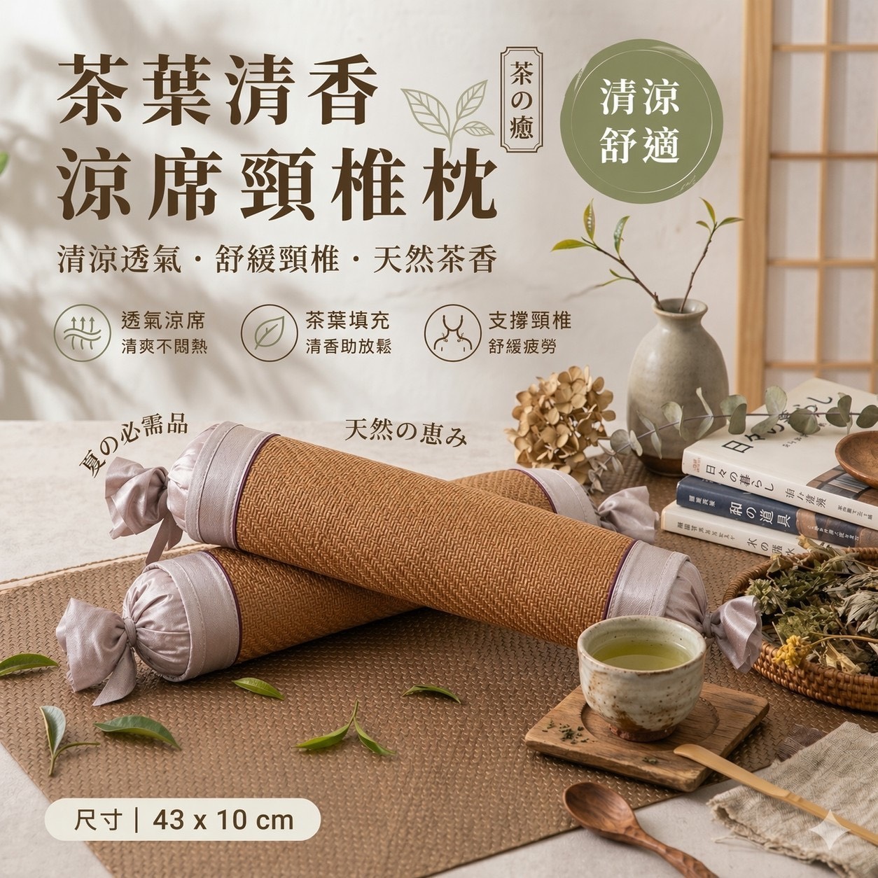 預購-05/04免40UP▲後-茶葉清香涼席頸椎枕