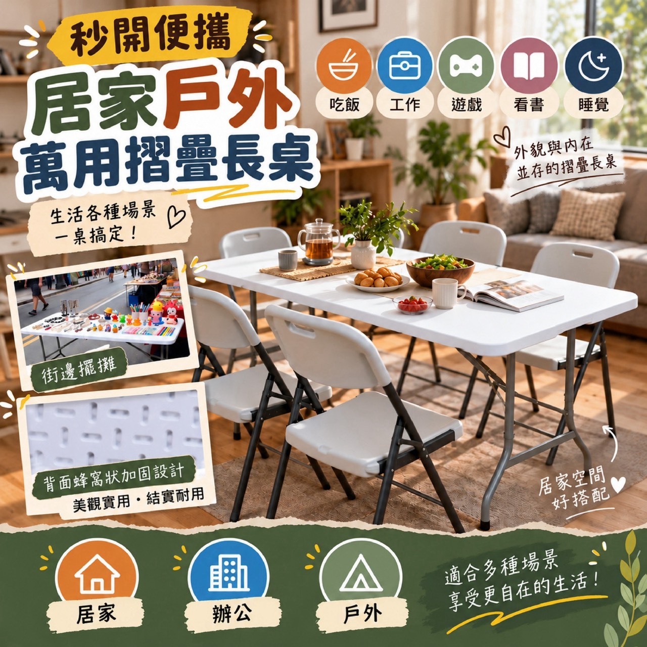 預購-10/19免2UP▲外-Q3923-秒開便攜居家戶外萬用摺疊長桌