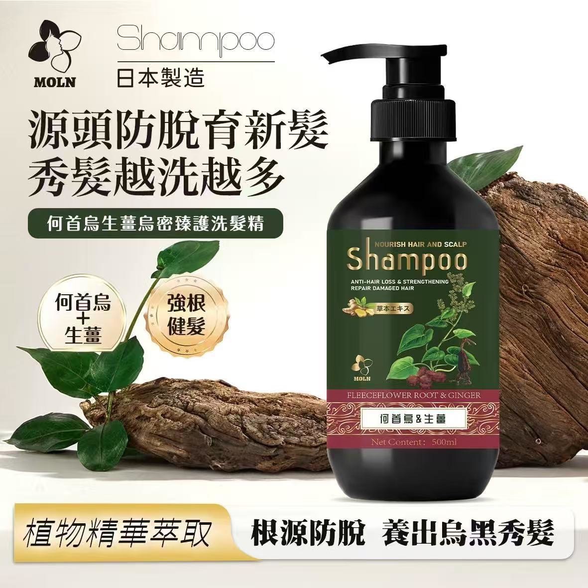 預購-02/12免24▲S62-前上-日本製造🖤Moln何首烏生薑烏密臻護洗髮精500ml🖤