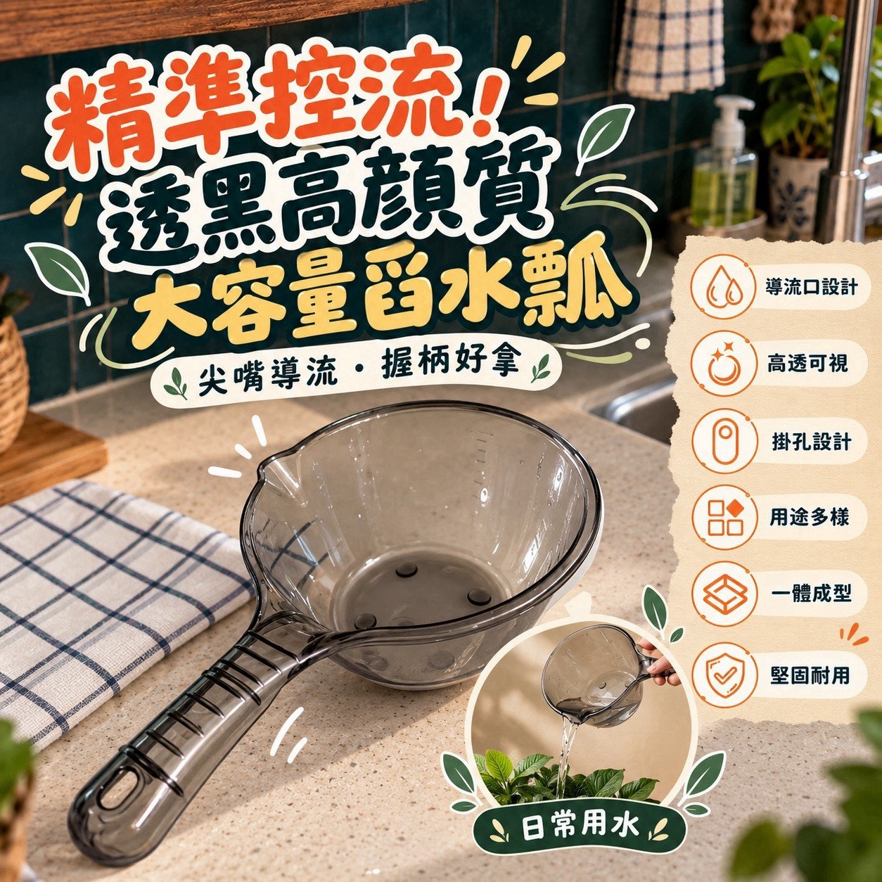 預購-11/09免110UP▲後-AQ4005-精準控流！透黑高顏質大容量舀水瓢(2個)