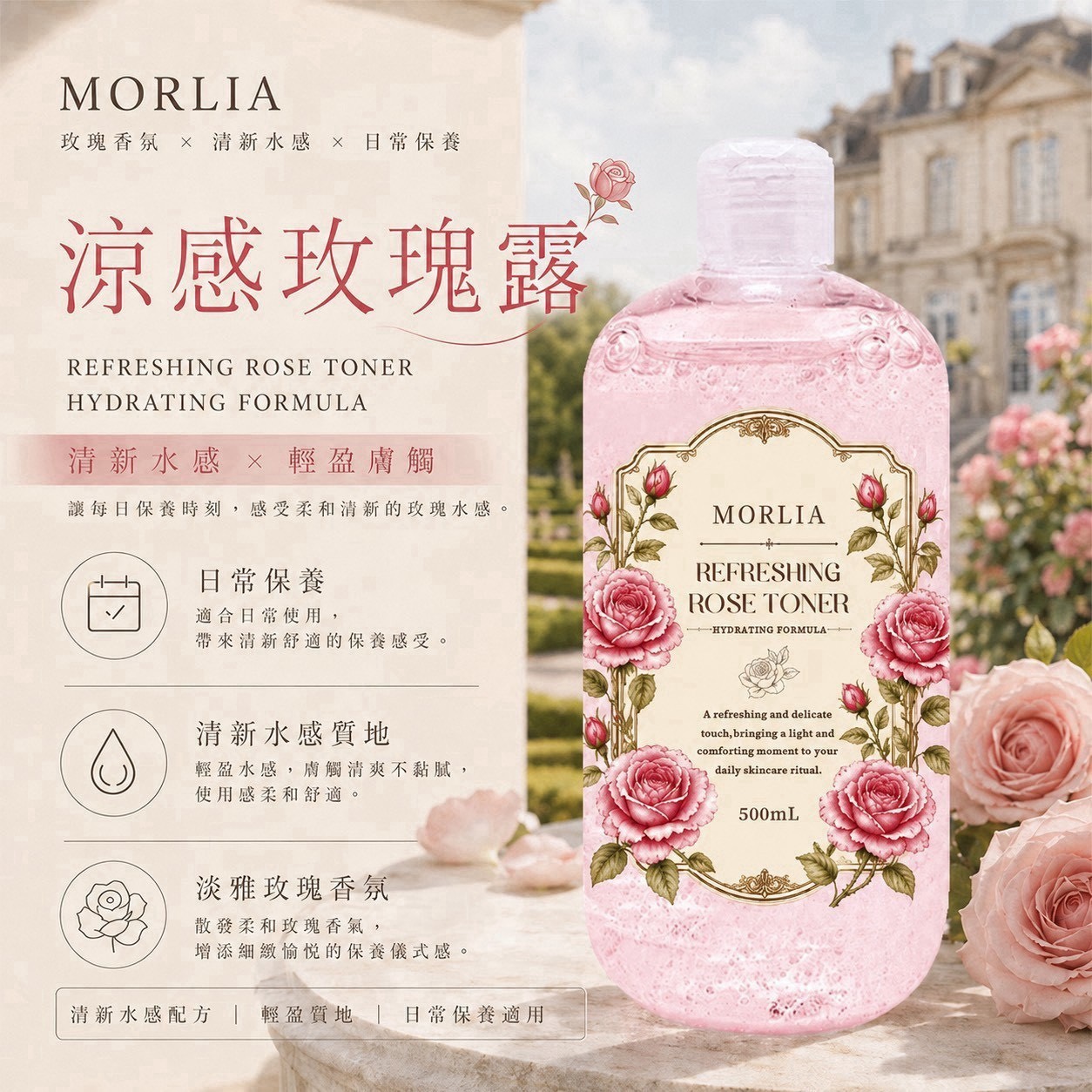 預購-09/07免30UP▲前上-🌹✨MORLIA涼感玫瑰露｜500mL