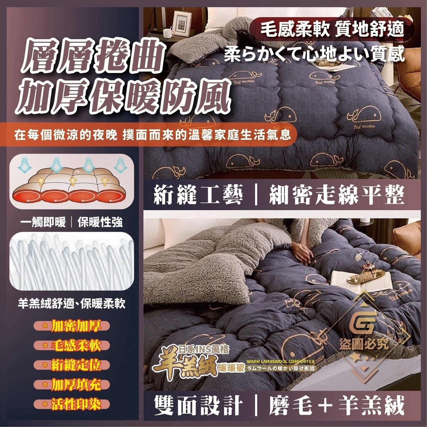 預購-11/09免15▲外-NTQ062-日系INS風格羊羔絨暖暖被