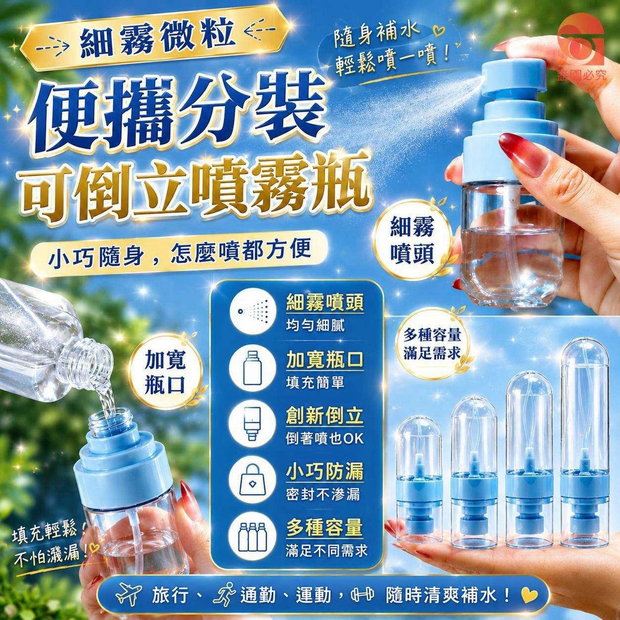 預購-08/24免150UP▲L5箱-AQ3429細霧微粒便攜分裝可倒立噴霧瓶✨4入(2包)